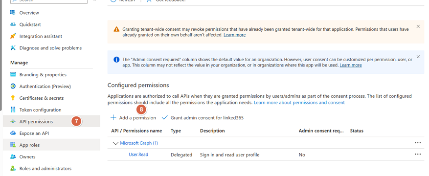 App Registration API Permissin