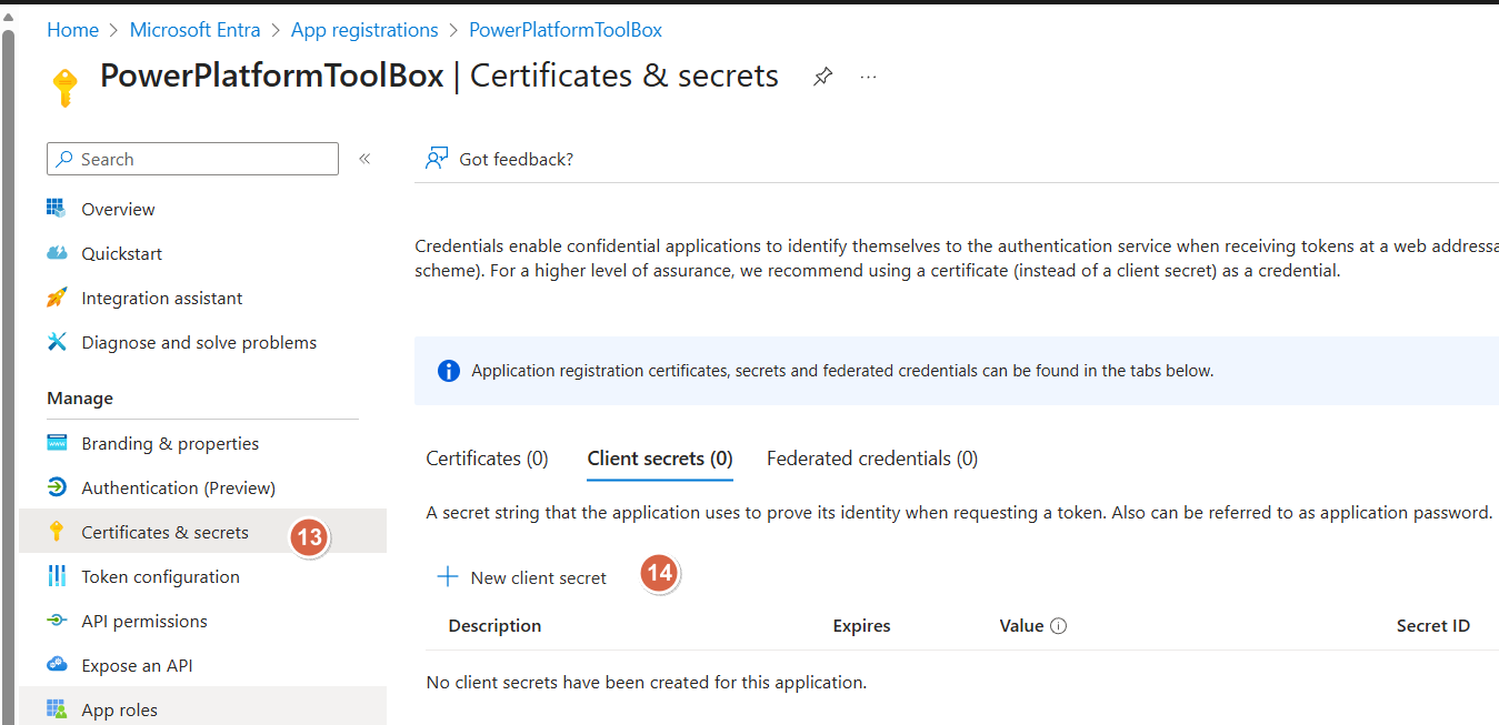 App Registration Certificates & Secrets